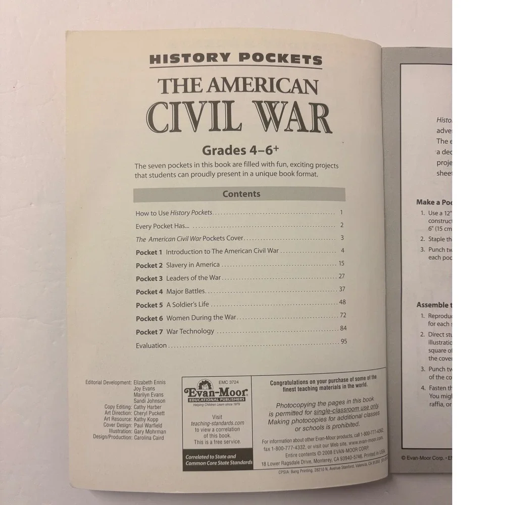 Evan-Moor History Pockets The American Civil War Grades 4-6+ Education Workbook